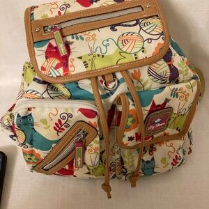 Lily Bloom Cream Multicolor Cat & Yarn Print Backpack